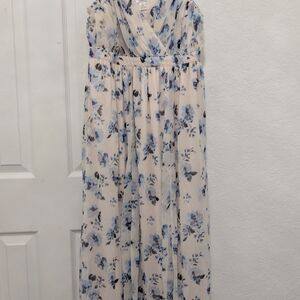Motherhood Maternity Floral Dress in Blue and Cream